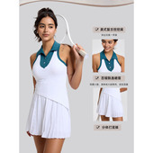 翻领开扣V领美式 挖肩白色女运动网球服连衣裙速干百褶裙高尔夫裙
