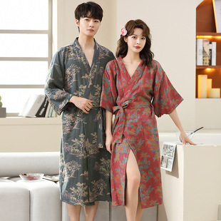 浴袍女纯棉双层纱布家居服睡袍情侣款春夏季薄款吸水速干男士浴衣