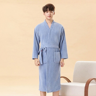 男士珊瑚绒浴袍抗菌吸水柔软加厚加长大码浴衣男款家居服晨袍睡袍