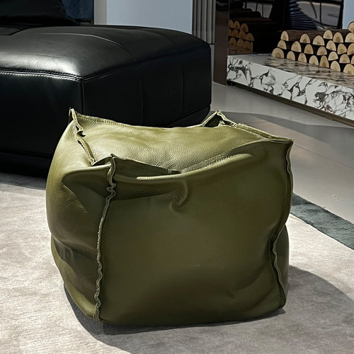 安赫尔极简风头层牛皮真皮沙发凳