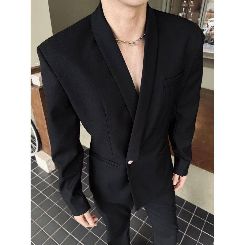 痞帅高级感黑色气质正肩收腰西装外套男潮牌轻奢那不勒斯v领西服,男装,休闲西服,淘宝优惠券,粉丝福利购,淘宝优惠卷