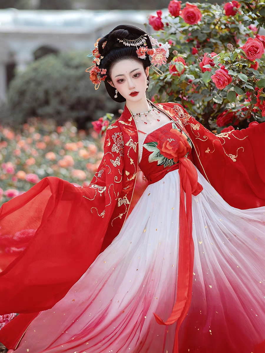 【出租】子爵秋色牡丹国色唐制重工刺绣大袖衫诃子裙汉服渐变色