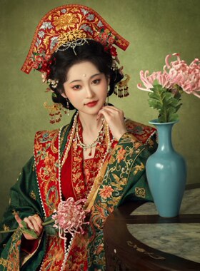 【出租】欲采苹花宋制花冠等肩冠垂肩冠宋冠复原汉服婚礼新娘配饰