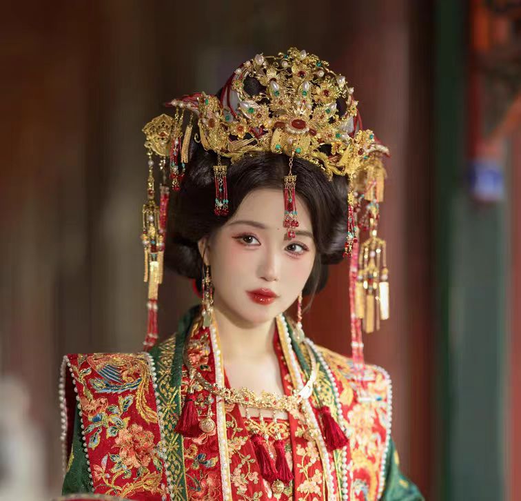 【头饰出租】稷氏小筑小凤啾汉服婚嫁发冠真金汉婚结婚新娘发饰