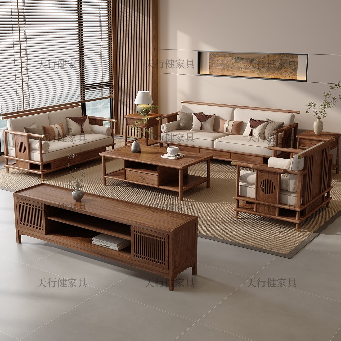 新中式实木软包沙发北美黑胡桃木宋氏美学禅意客厅2025款家具组合,住宅家具,实木沙发,淘宝优惠券,粉丝福利购,淘宝优惠卷