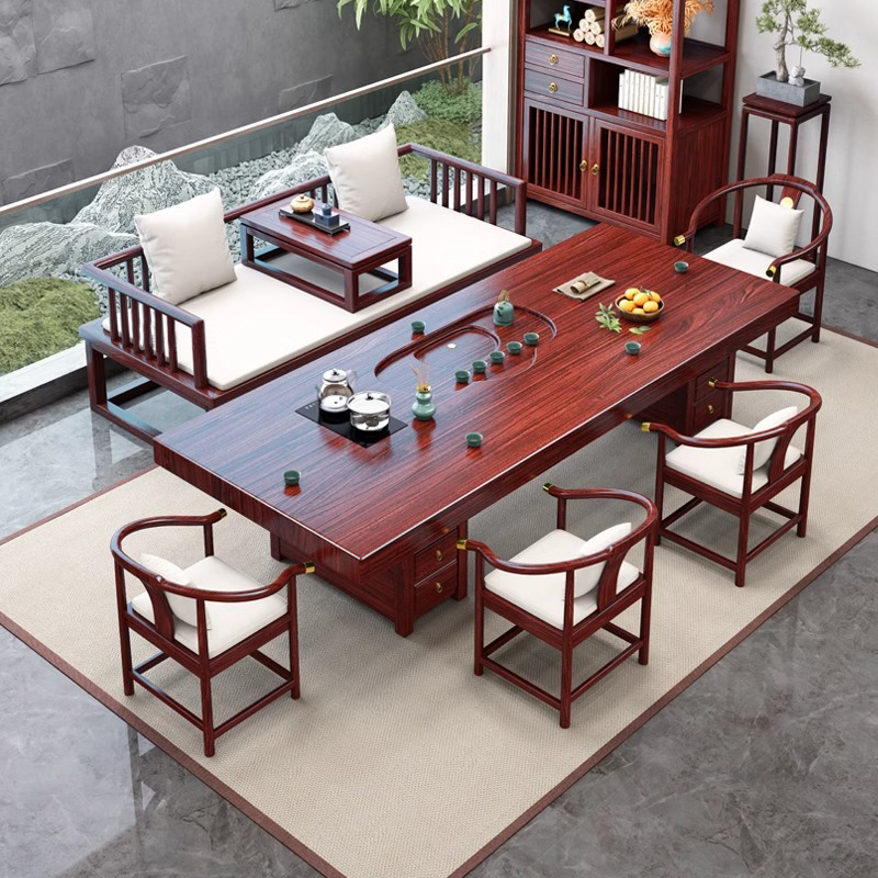 乌金木大板实木罗汉床茶桌椅组合客厅家用茶几办公室喝茶桌泡茶台