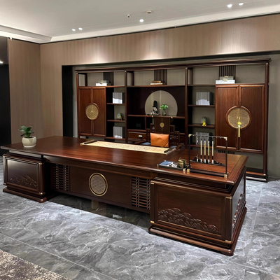 新中式乌金木全实木大班台