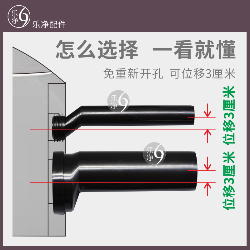 乐净隐藏水箱配件暗装挂壁式马桶蹲便器偏心移位3cm冲刷排污直管