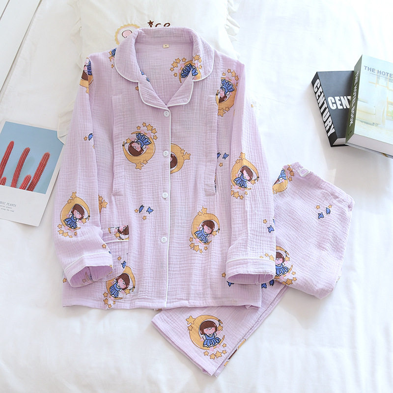 봄과 여름 감금 옷 순면 산후 출산 잠옷 여성용 주름 얇은 거즈 수유 수유복 땀 흡수