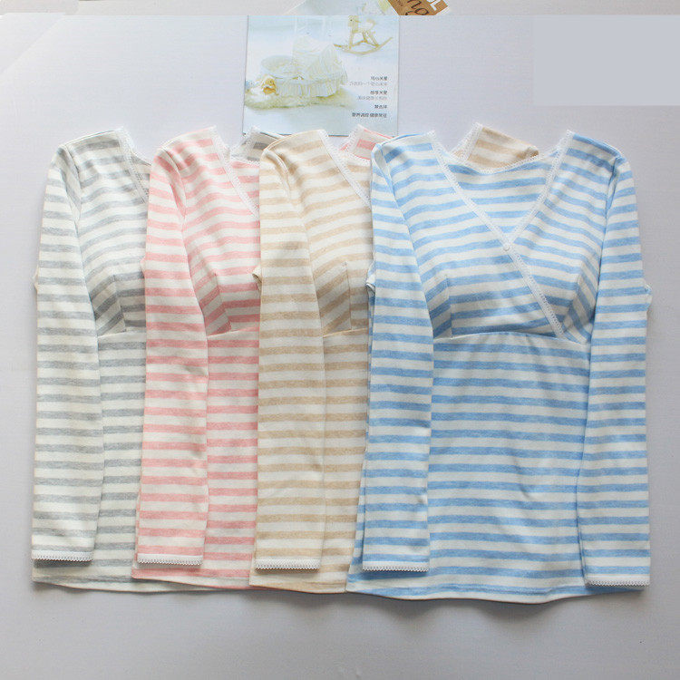 가을 겨울 컬러풀한 면 크로스오버 수유 상의 두껍고 따뜻한 브라 프리 수유복 감금복 가정복