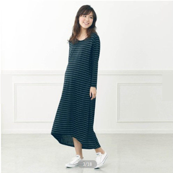 일본 봄 여름 9부 소매 출산 드레스 긴 드레스 라운드 넥 단색 모유 수유 느슨한 긴 드레스