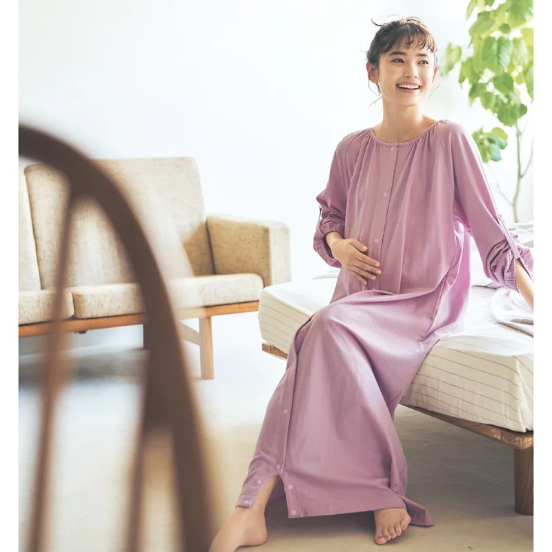 QIANJIA 출산 잠옷 TIANZHU 면 산후 긴팔 간호 복장 순면 슬리밍 간호 원피스 복장 플러스 사이즈