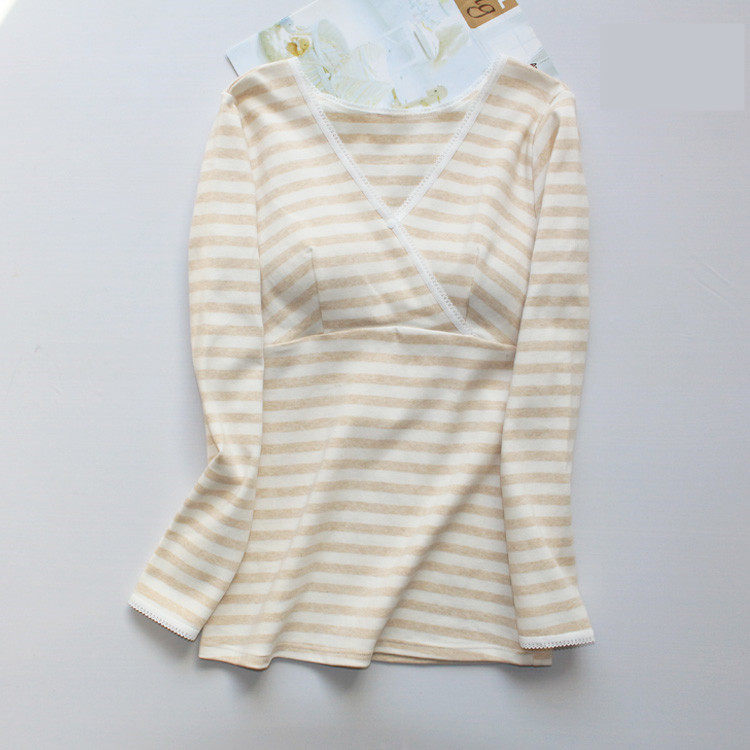 가을 겨울 컬러풀한 면 크로스오버 수유 상의 두껍고 따뜻한 브라 프리 수유복 감금복 가정복