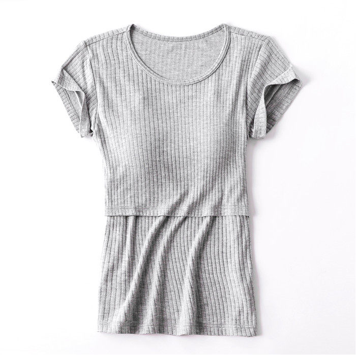 새로운 모달 피트 스트립 리프트 업 반팔 간호 복 캐주얼 브라 프리 솔리드 컬러 티셔츠 출산 착용