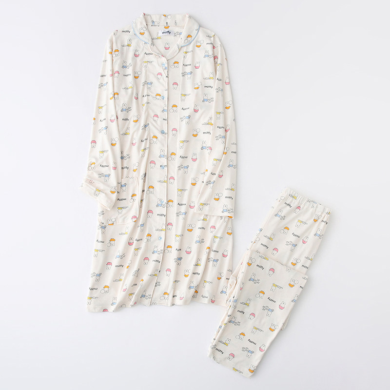 매일 싱글 봄 가을 출산 간호 세트 부드럽고 편안한 긴 감금 의류 산후 수유 잠옷 세트