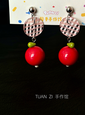 红浆果 团子原创法式复古设计感红色苹果纯银耳钉耳环氛围感耳夹