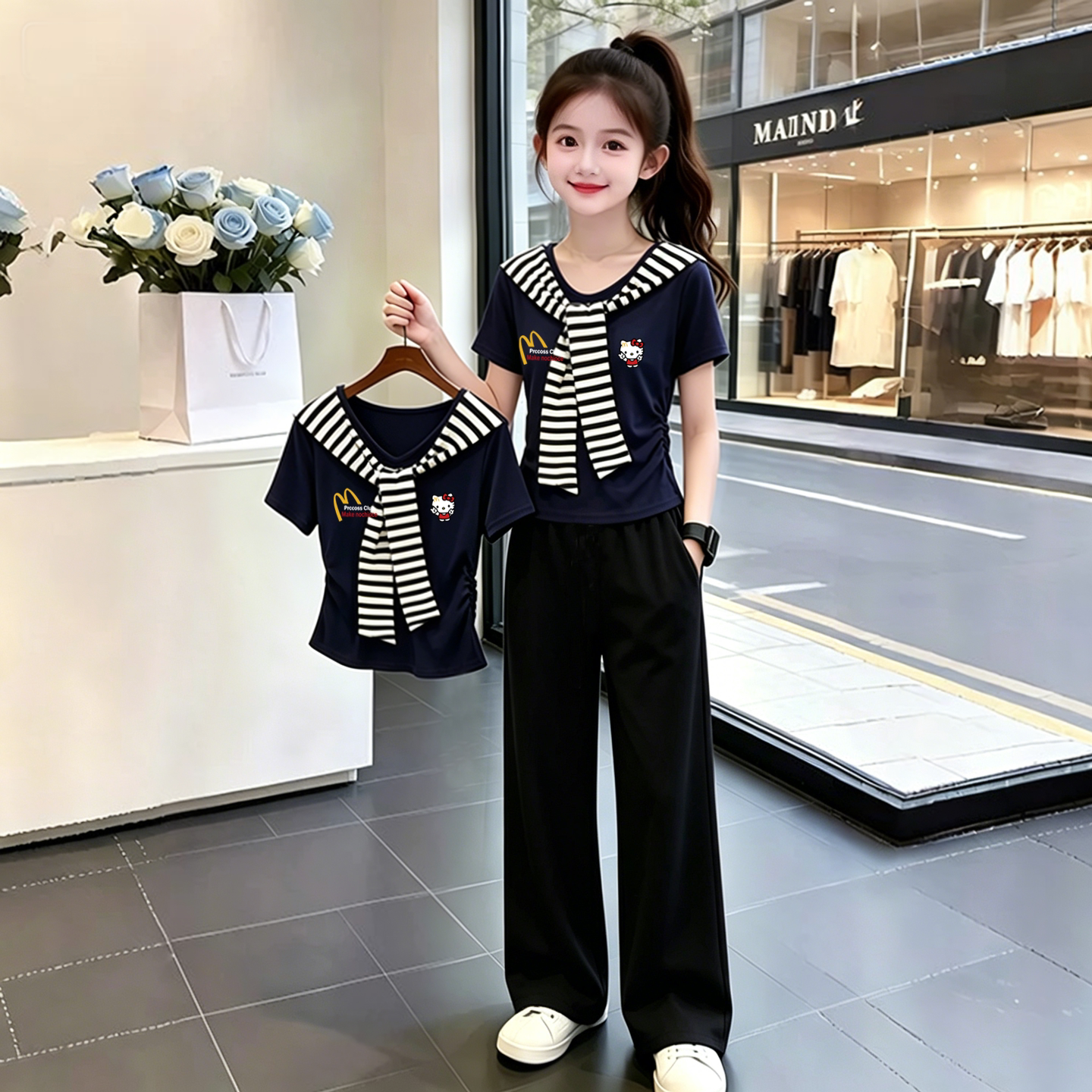 女大童夏季短袖T恤牛仔套装图片