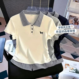 中大童学院风polo衫短袖t恤女童夏季2026新款初中生女孩修身上衣