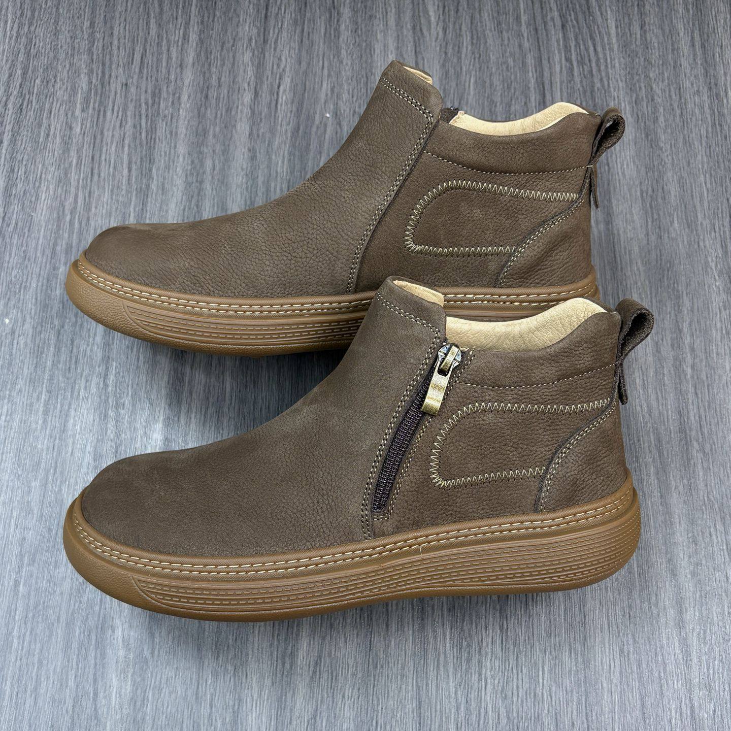 秋冬马丁靴男款男士拉链短靴磨砂牛皮高帮休闲切尔西真皮缝线皮鞋