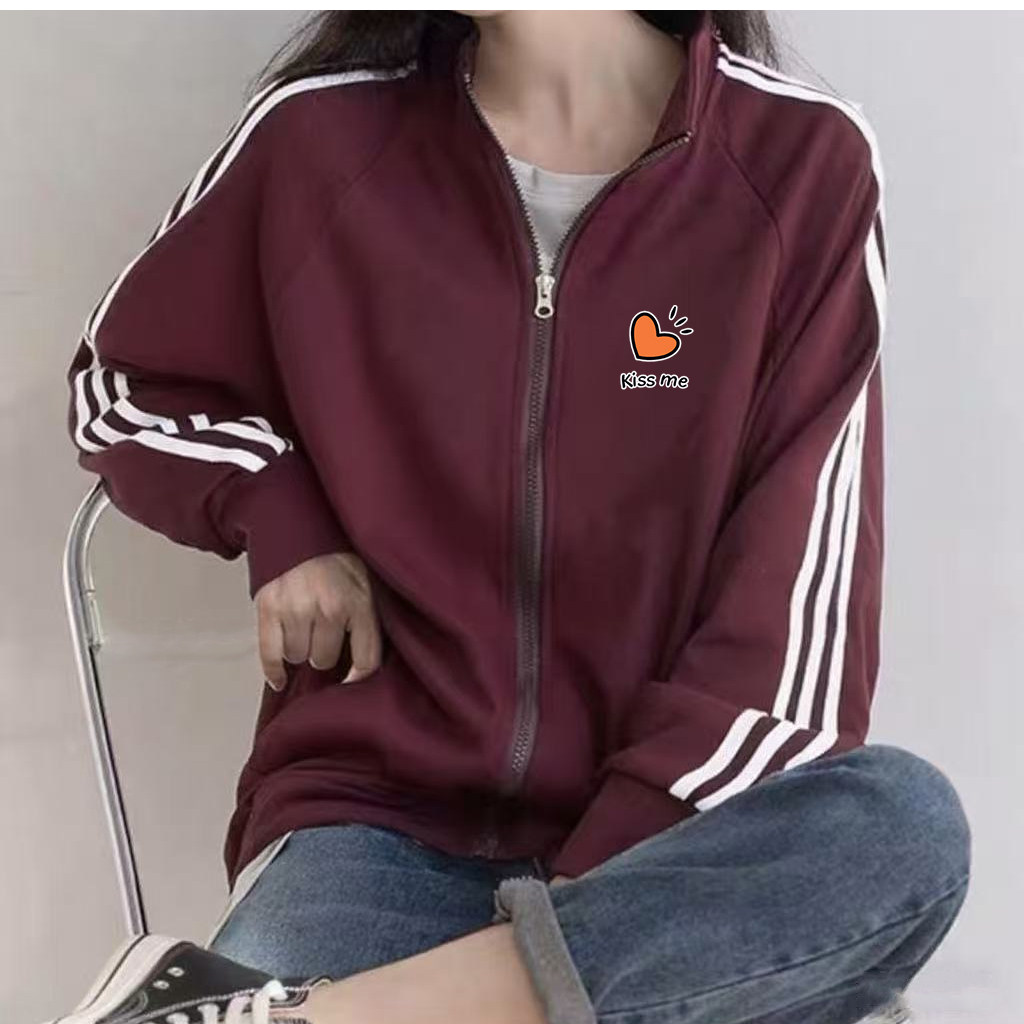 休闲大码卫衣女款2026新款春秋季学生情侣运动开衫拉链三杠外套女