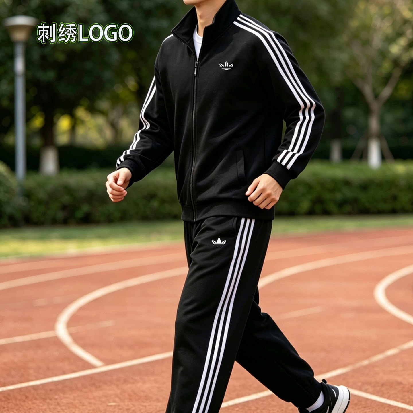 2026秋冬休闲运动风立领开衫棉卫衣套装男拉链外套三条杠两件套潮