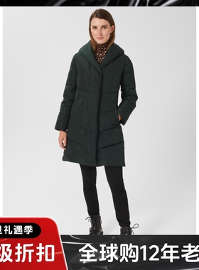 HOBBS长款棉服立领墨绿色对称口袋修身英伦风气质百搭显瘦