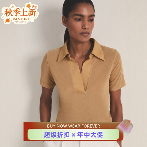 REISS×Les100短袖POLO衫上衣T恤浅黄纯色气质通勤OL干练休闲百搭