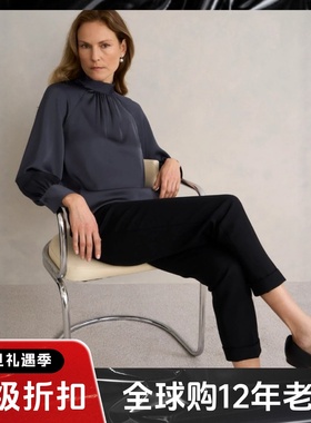 HOBBS长袖衬衫衬衣墨青绿色后系带领直筒纯色简约气质通勤OL日常