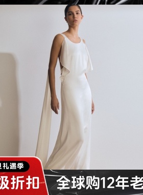 REISS白色长裙礼服裙度假裙飘带露背纯色木耳边优雅飘逸垂感名媛