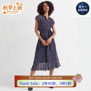 UNI CLOSET真丝短袖连衣裙中长款系带两件套轻薄舒适日常通勤百搭