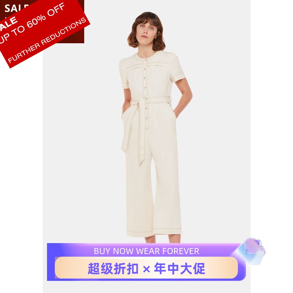 WHISTLES短袖缝线装饰连体裤