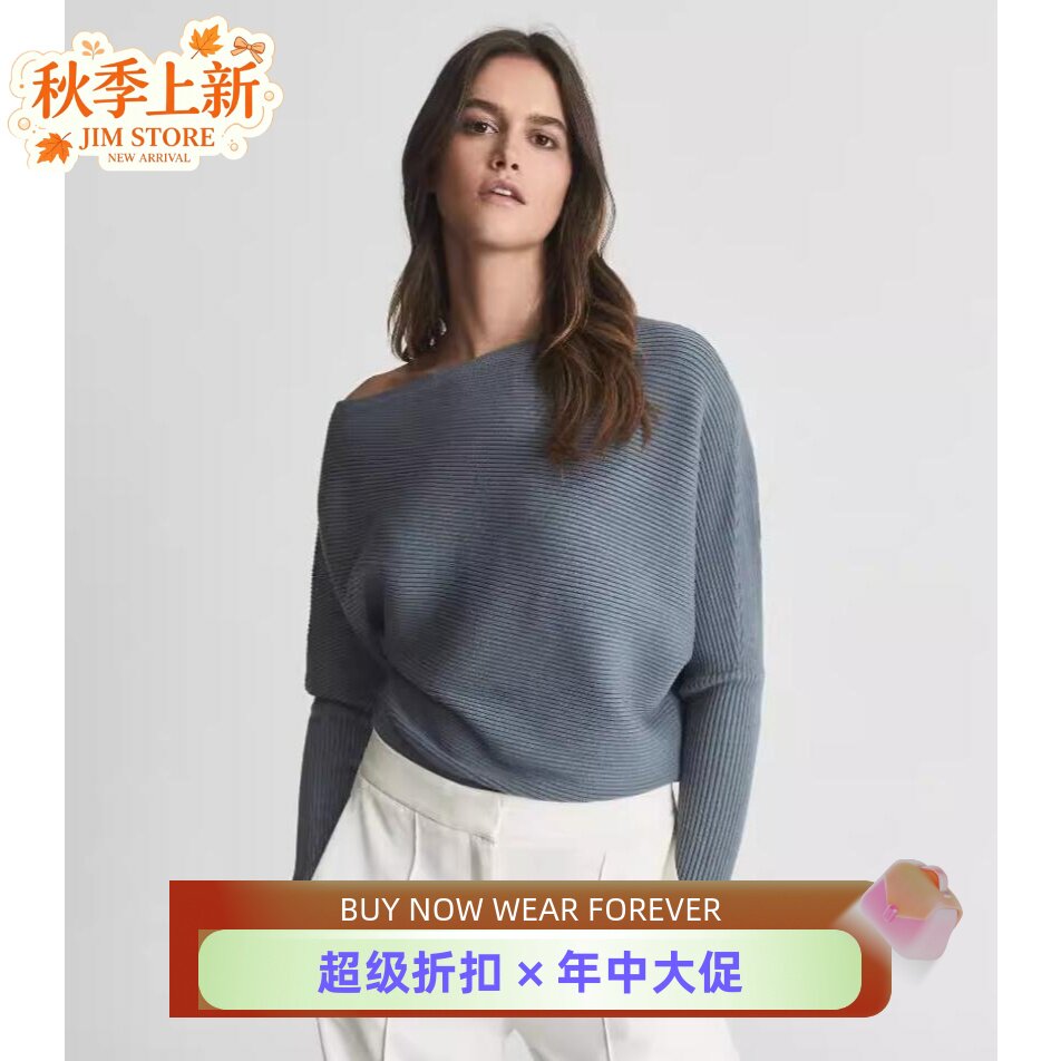 REISS青蓝蝙蝠袖针织上衣