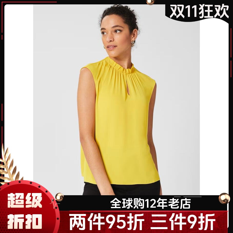 HOBBS无袖T恤褶皱领口百搭淑女风