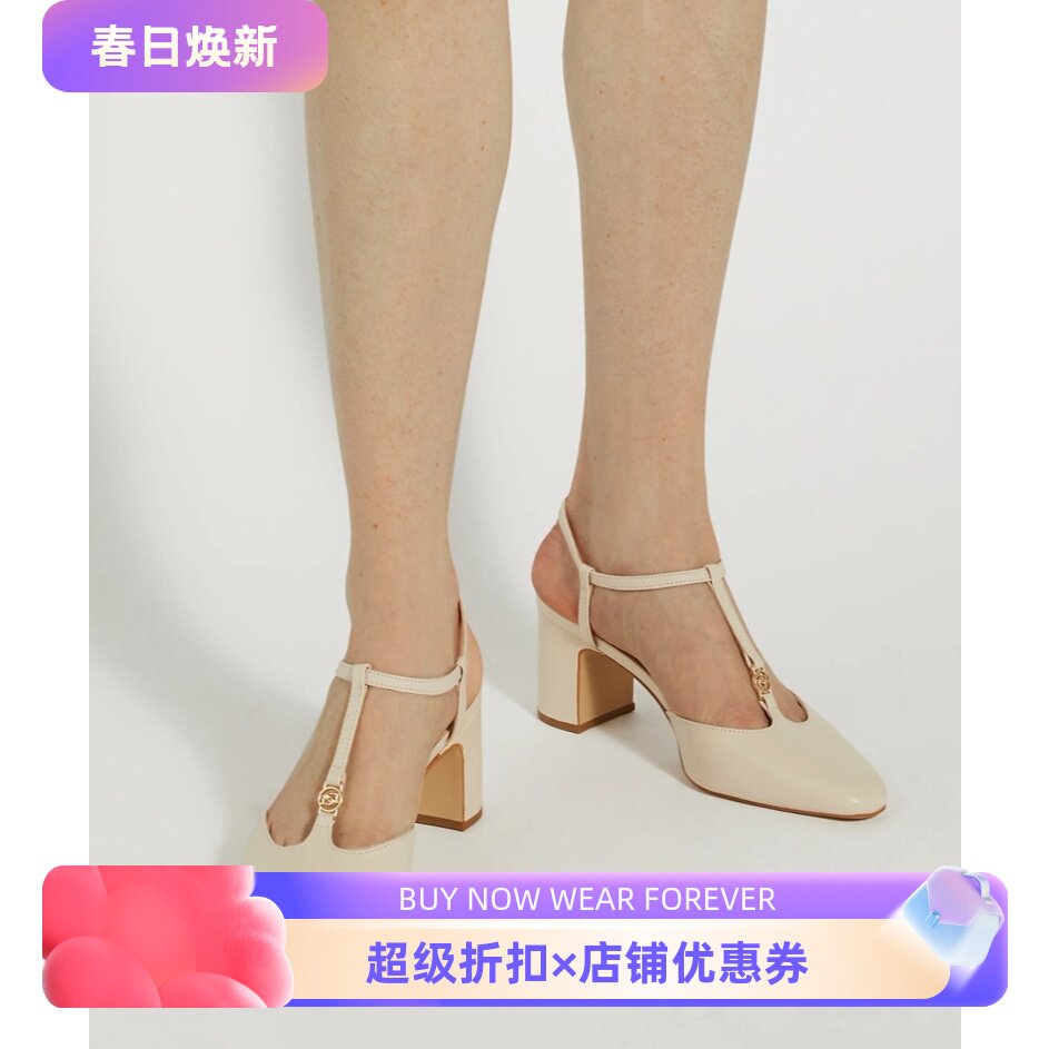 DUNE LONDON真皮高跟鞋凉鞋乳白色中跟丁字扣通勤OL百搭