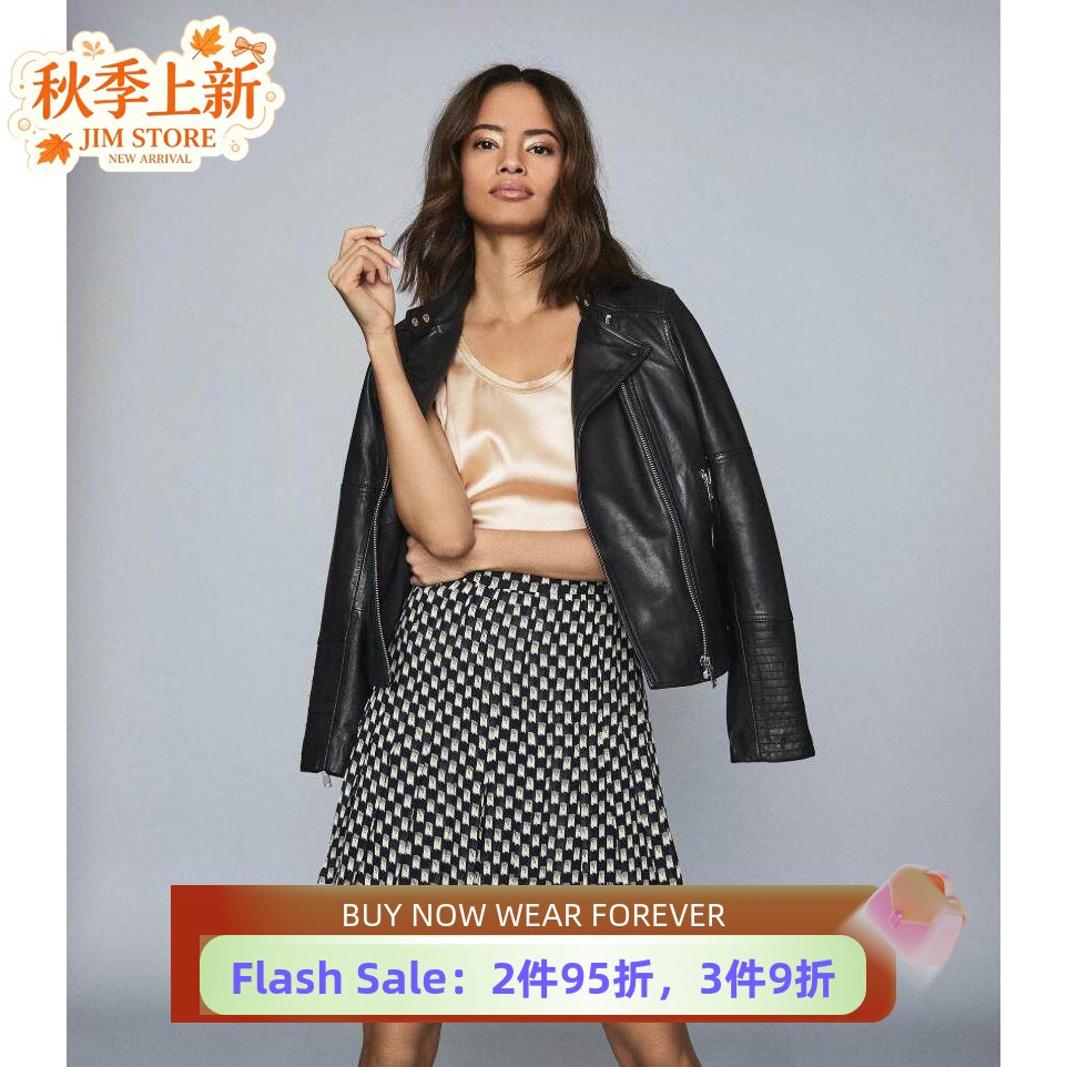 reiss黑白细格纹淑女优雅半身裙