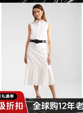 HOBBS半身裙白色蕾丝棉质中长A字简约清新淑女休闲通勤百搭