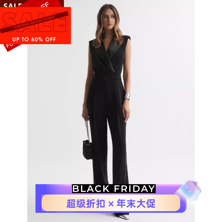 REISS黑色西服领连体裤