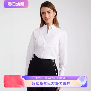 HOBBS白色风琴领衬衫 衬衣简约大气直筒棉质微弹通勤干练OL风