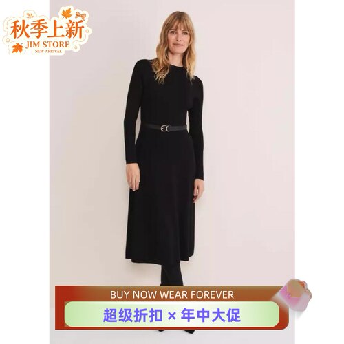PhaseEight长袖针织裙配腰带