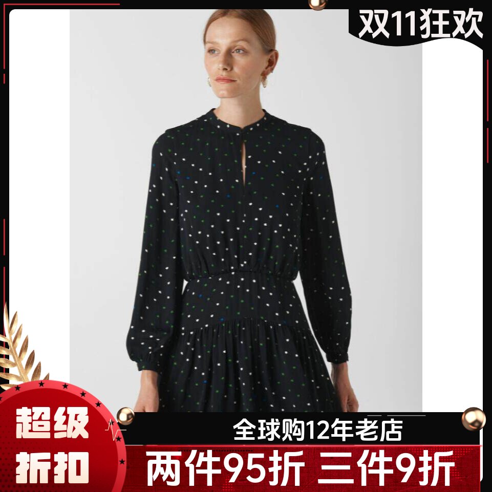 UNI CLOSET长连衣裙A字裙短裙黑色星星波点优雅英伦通勤气质百搭