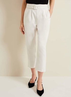 Phase Eight白色女裤长裤通勤正装裤锥形修身配腰带简约淑女百搭