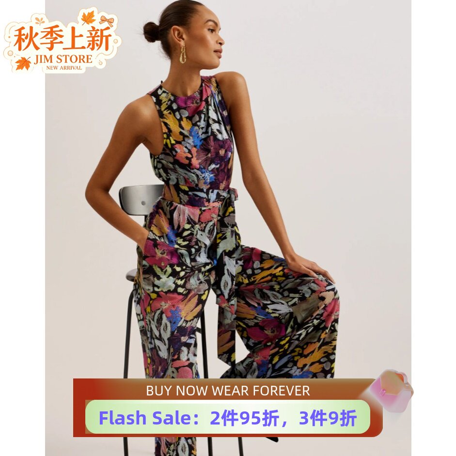 TED BAKER夏连体裤连体衣无袖长裤繁花印染系带英伦气质百搭显瘦