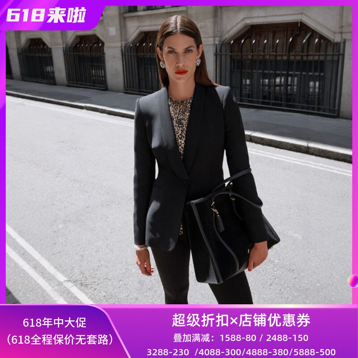 HOBBS黑色一粒扣西服西装外套纯色修身气质英伦干练通勤OL风