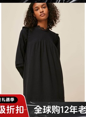 Phase Eight黑色长袖一步裙直筒蕾丝领边简约英伦淑女风气质显瘦