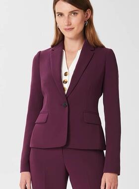 HOBBS深紫色短款一粒扣西服西装外套纯色修身优雅气质通勤干练OL