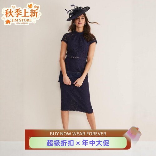 Phase Eight短袖蕾丝连衣裙包臀裙中长款重工蕾丝纯色通勤休闲OL