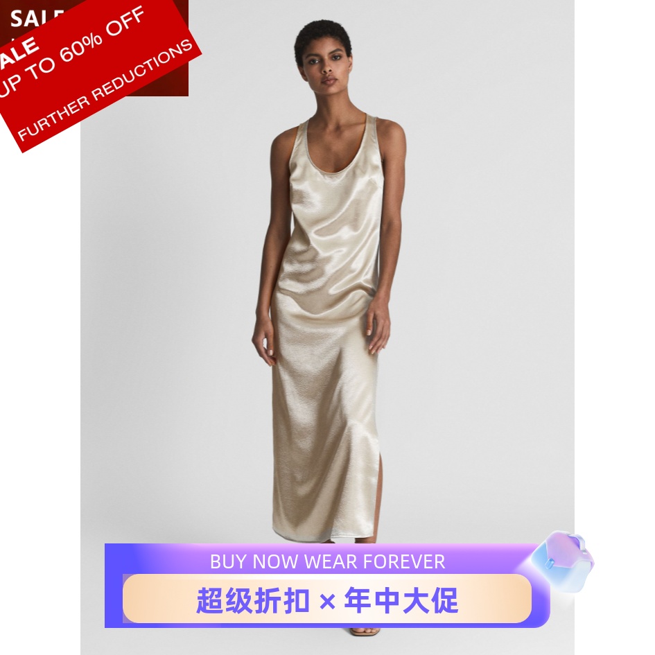 REISS礼服裙金属光泽露背中长H型