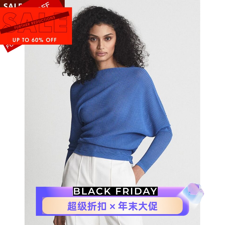 reiss一字领斜肩淑女针织衫