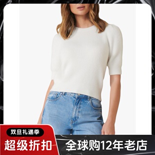 UNI CLOSET短袖针织衫毛衣白色短款羊毛混纺纯色简约淑女气质百搭