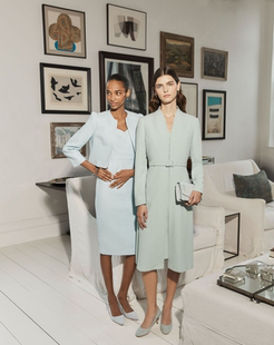 HOBBS大衣外套中长浅灰绿色配腰带暗扣V领纯色优雅英伦淑女风套装